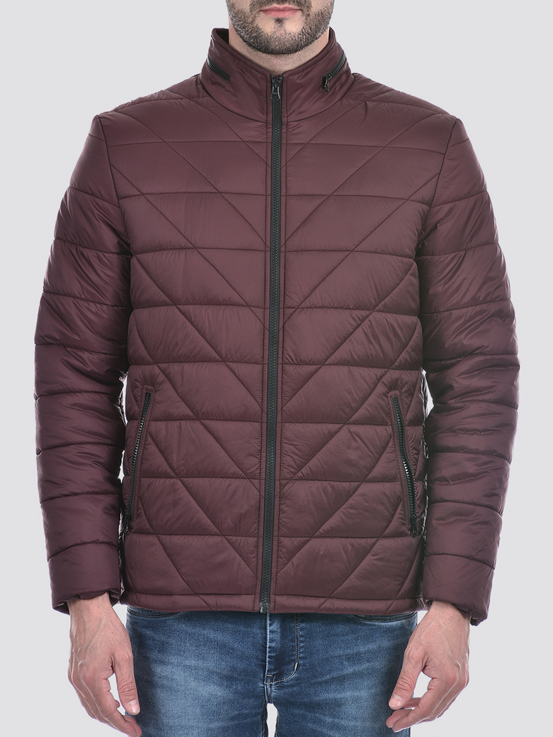 Numero Uno Men Quilted Solid Wine Regular Fit Jacket